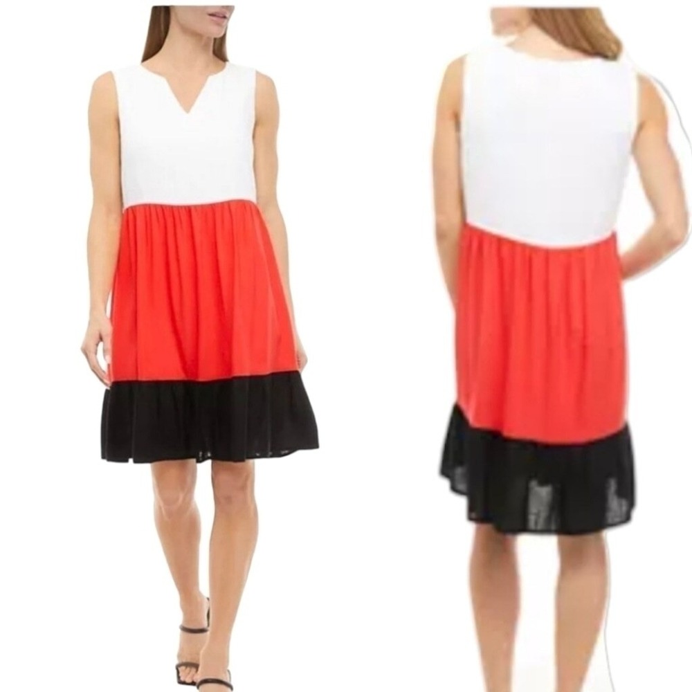 PERCEPTIONS‎ Sleeveless Color Block Linen Midi Dress Medium New With Tags